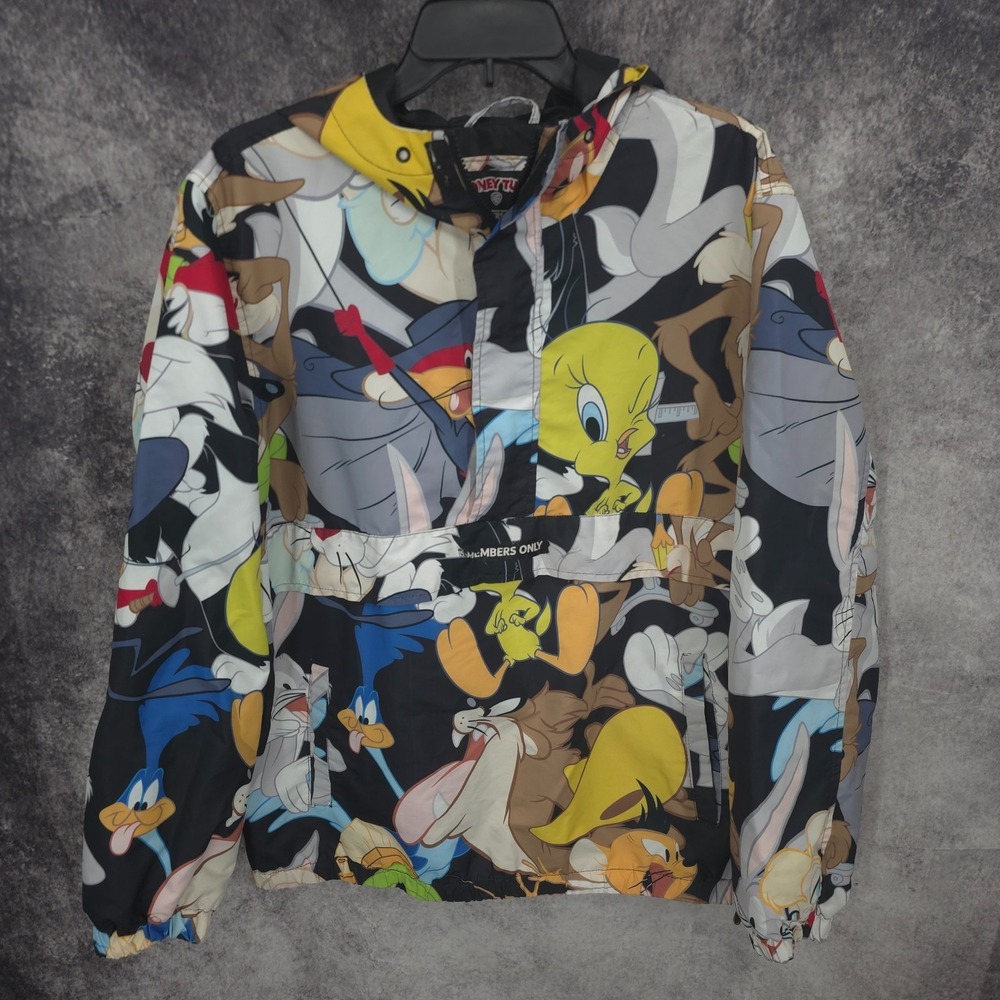 Members Only Jacket Mens Large Looney Tunes AOP Windbreaker Hooded Lightweight